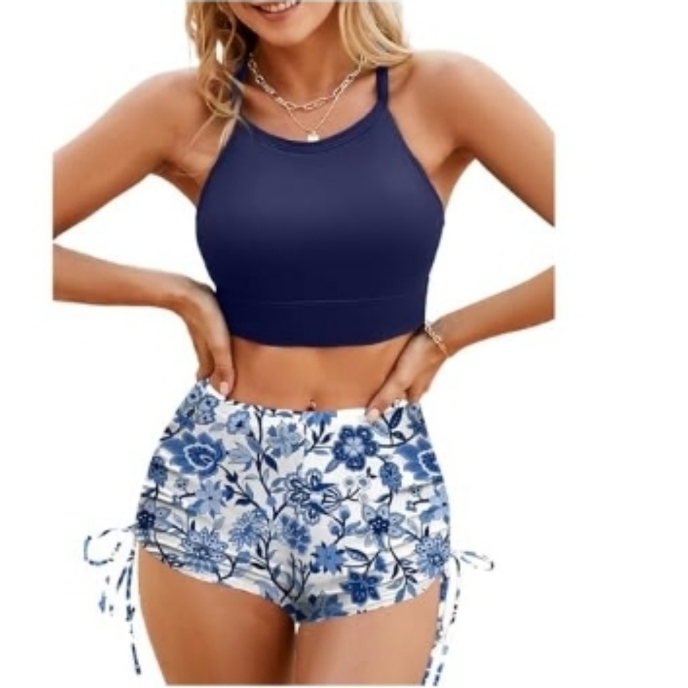 Herseas Women's Floral Print Drawstring Boyshorts Swim,NIB,Xl